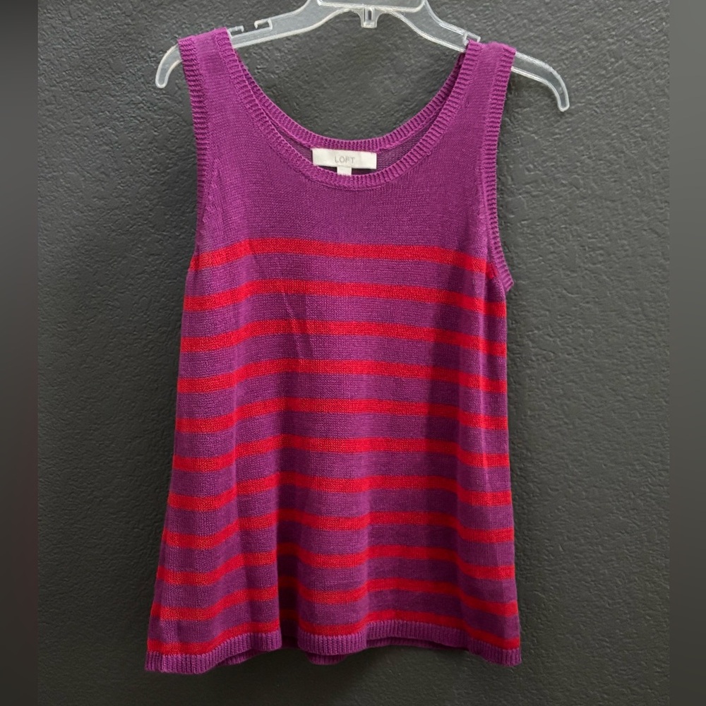 🌷LOFT linen/cotton Purple/Fuschia/Red Striped Sweater vest